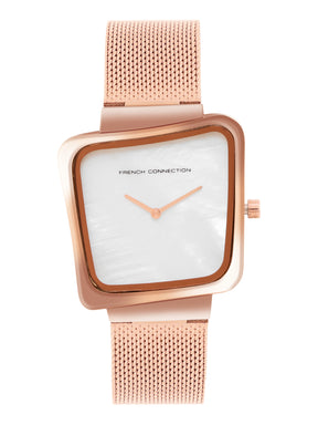 French Connection Mop White Square Dial With Rose Stainless Steel Strap Watch - For Womens FCU6SRGM