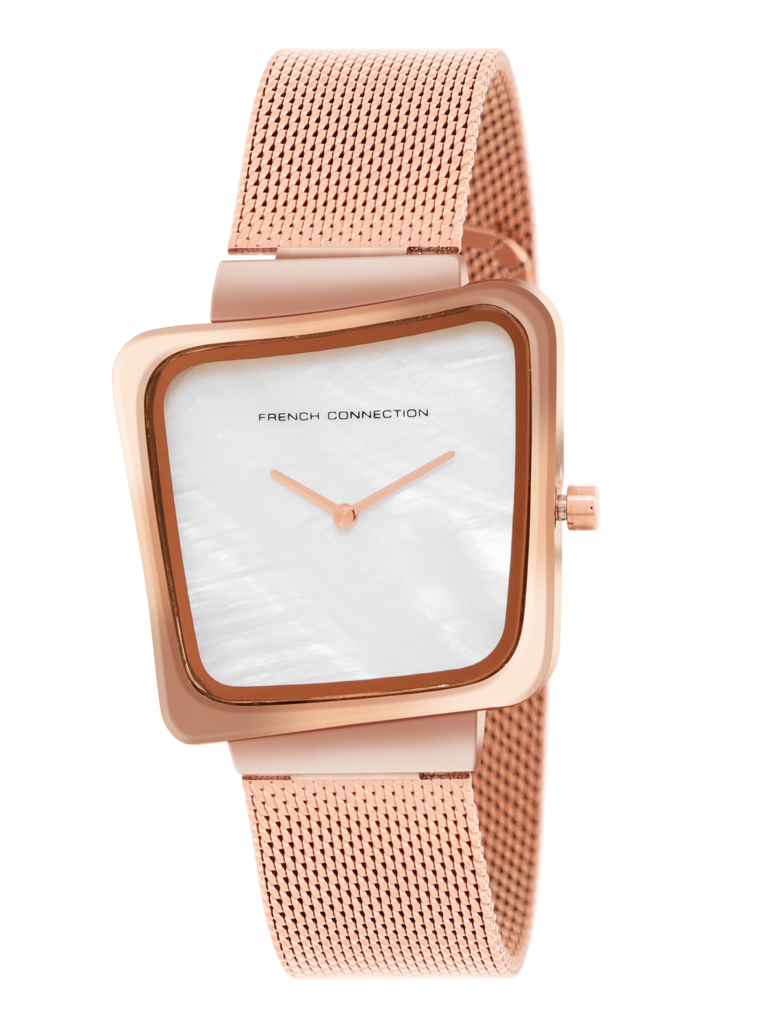 French Connection Mop White Square Dial With Rose Stainless Steel Strap Watch - For Womens FCU6SRGM