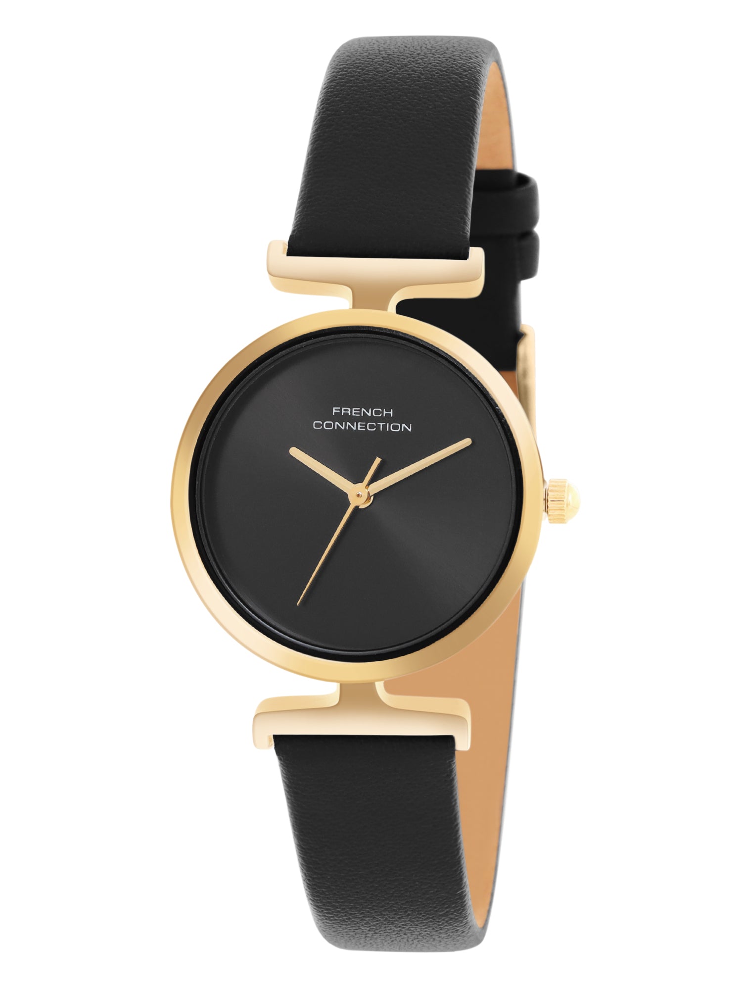 French Connection Sunray Black Round Dial With Black Leather Strap Watch - For Womens FCU7BL