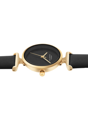 French Connection Sunray Black Round Dial With Black Leather Strap Watch - For Womens FCU7BL