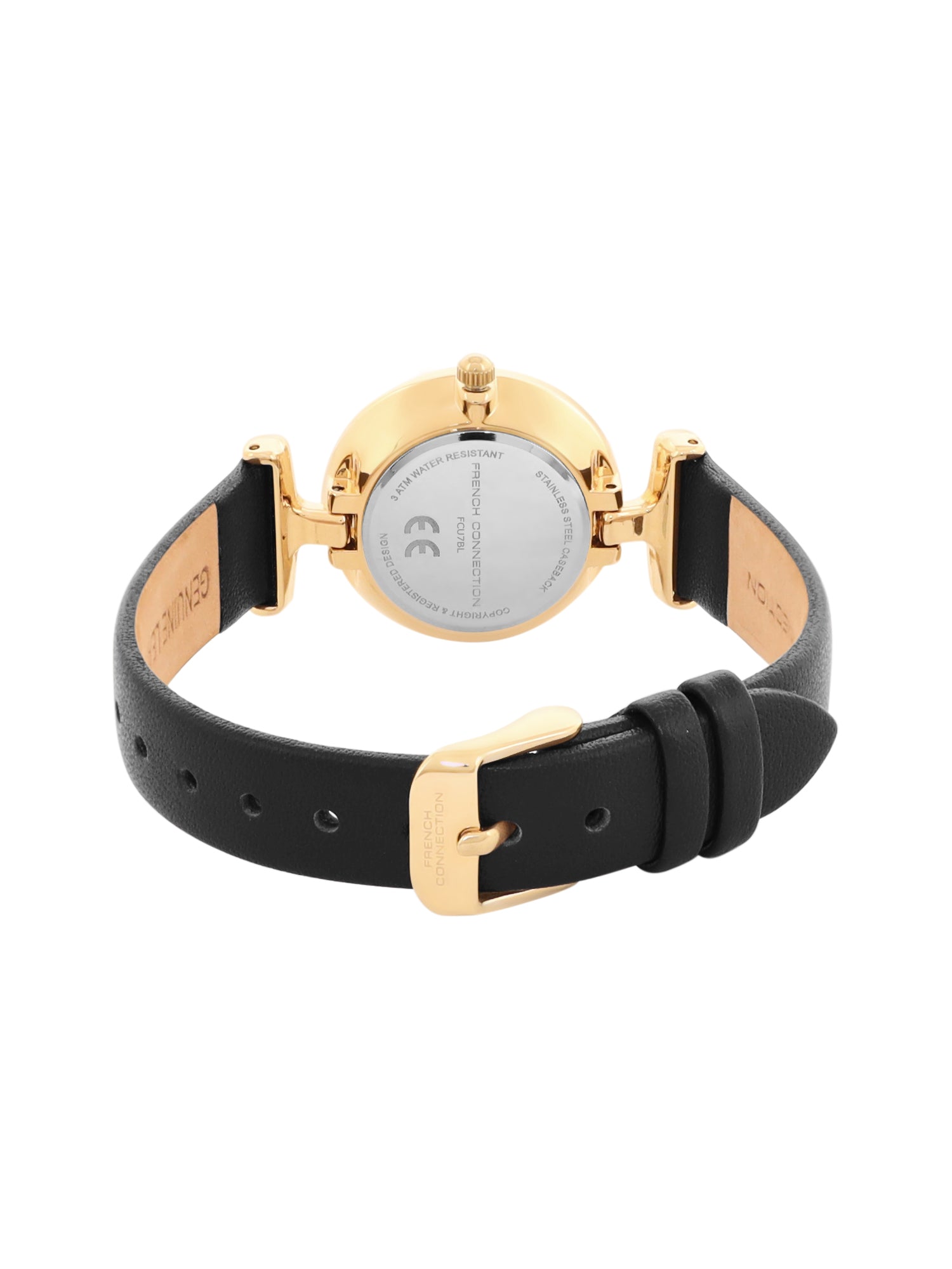 French Connection Sunray Black Round Dial With Black Leather Strap Watch - For Womens FCU7BL
