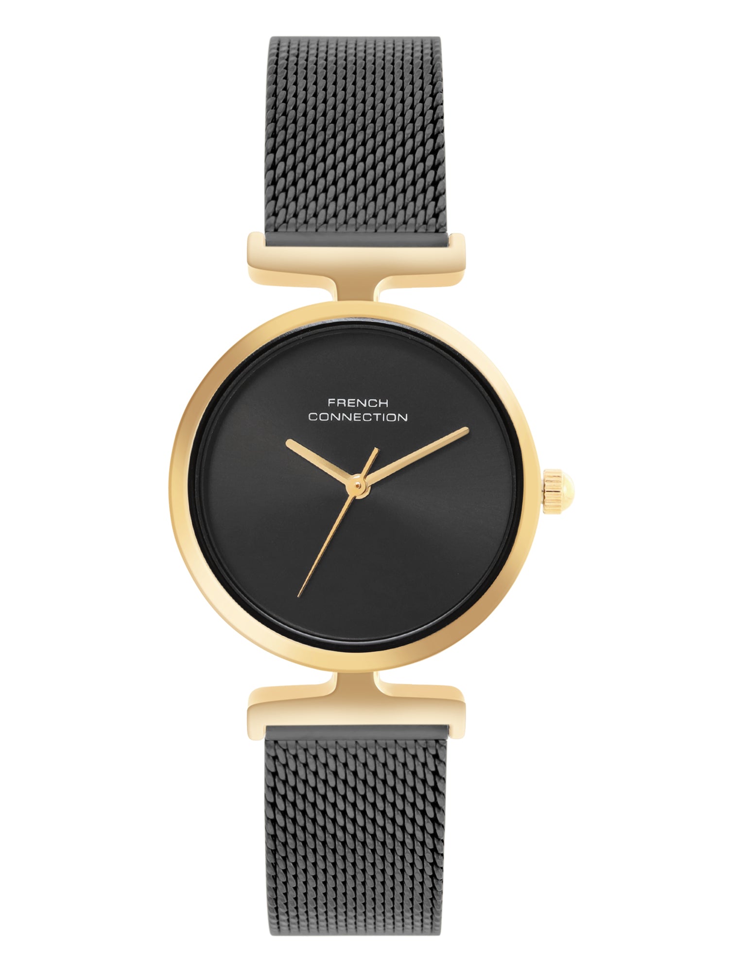 French Connection Sunray Black Round Dial With Black Stainless Steel  Strap Watch - For Womens FCU7BM