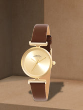 French Connection Sunray Champagne Round Dial With Dark Brown Leather Strap Watch - For Womens FCU7BRL