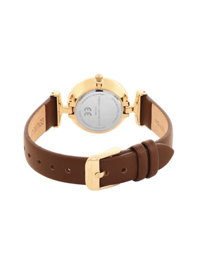 French Connection Sunray Champagne Round Dial With Dark Brown Leather Strap Watch - For Womens FCU7BRL