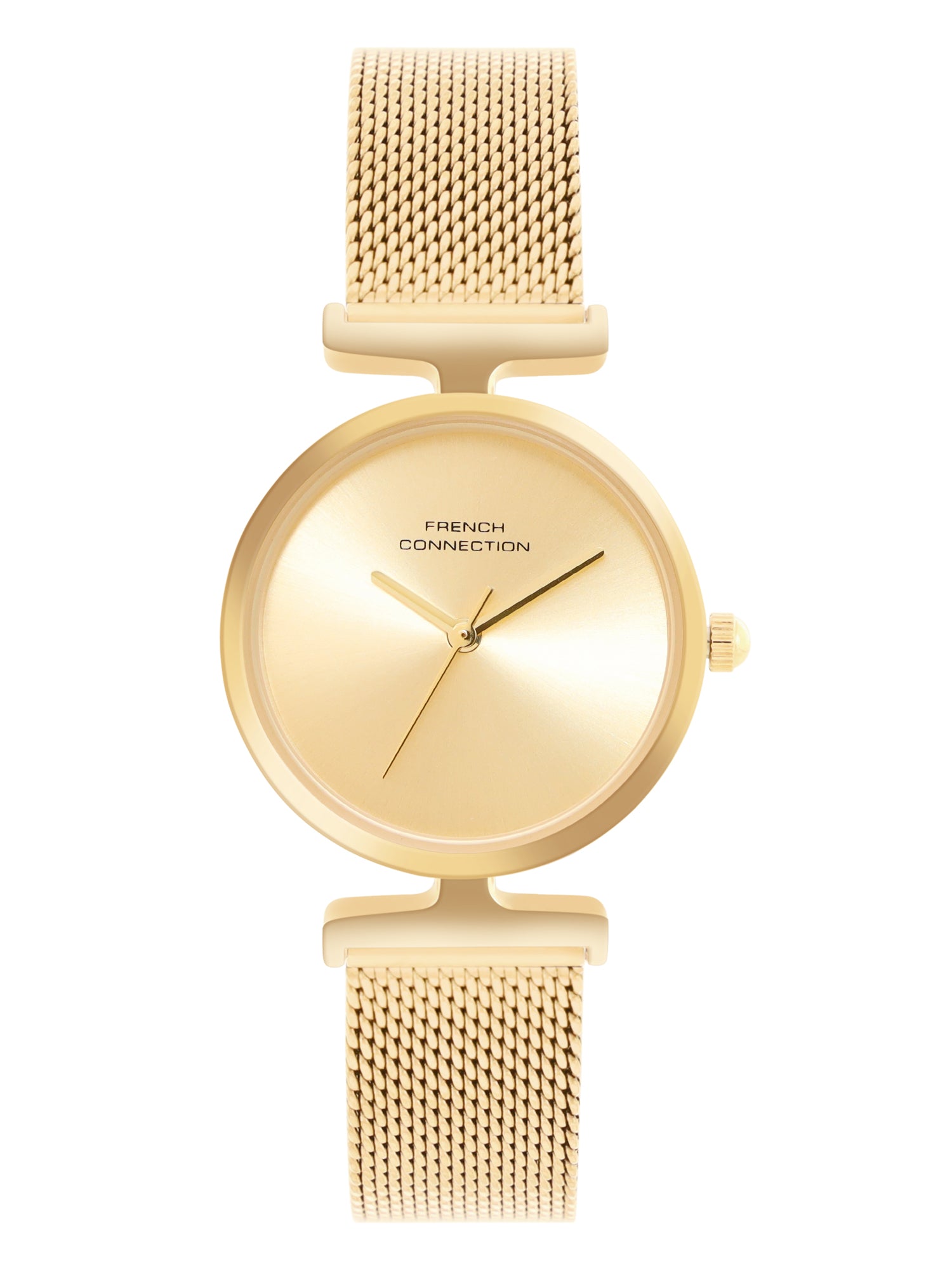 French Connection Sunray Champagne Round Dial With  Gold Stainless Steel  Strap Watch - For Womens FCU7GM