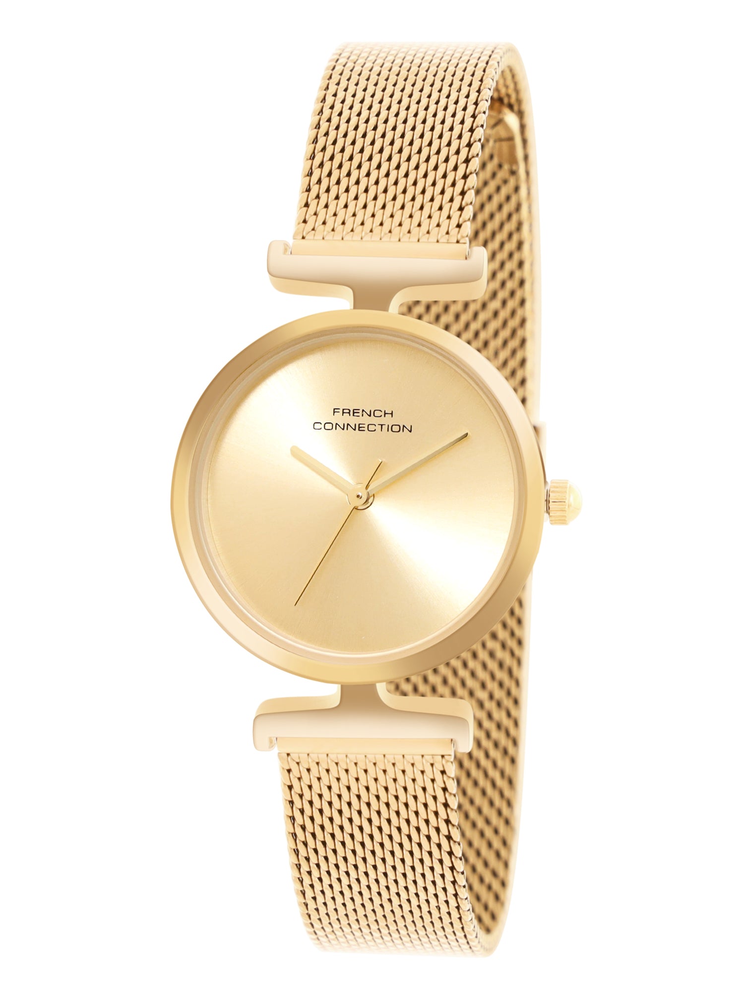 French Connection Sunray Champagne Round Dial With  Gold Stainless Steel  Strap Watch - For Womens FCU7GM