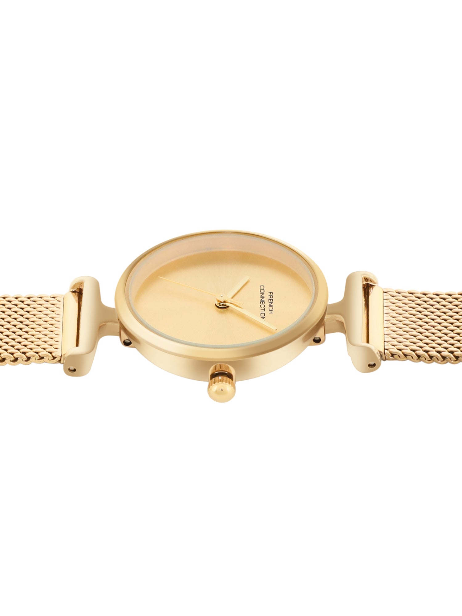 French Connection Sunray Champagne Round Dial With  Gold Stainless Steel  Strap Watch - For Womens FCU7GM