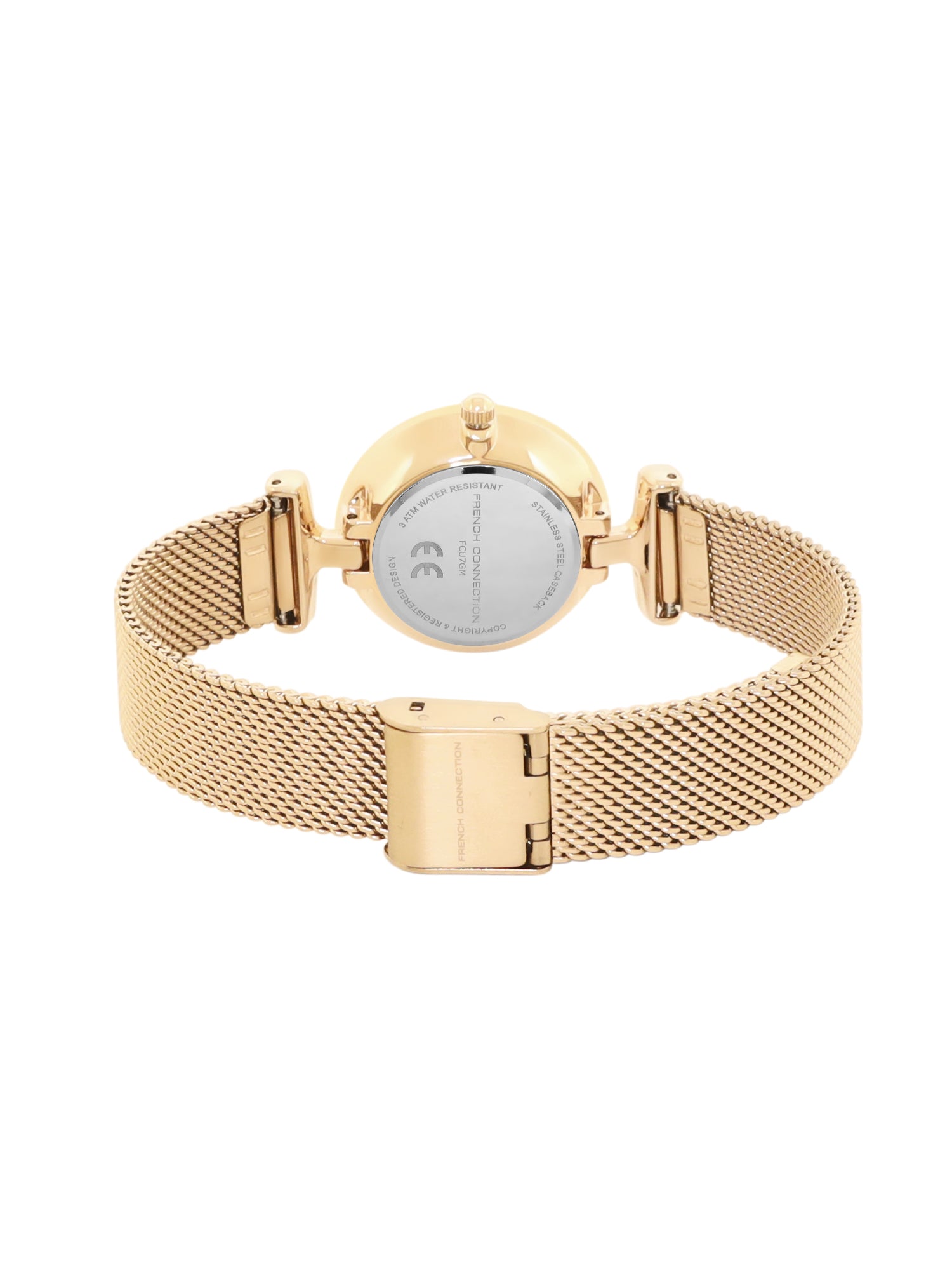 French Connection Sunray Champagne Round Dial With  Gold Stainless Steel  Strap Watch - For Womens FCU7GM