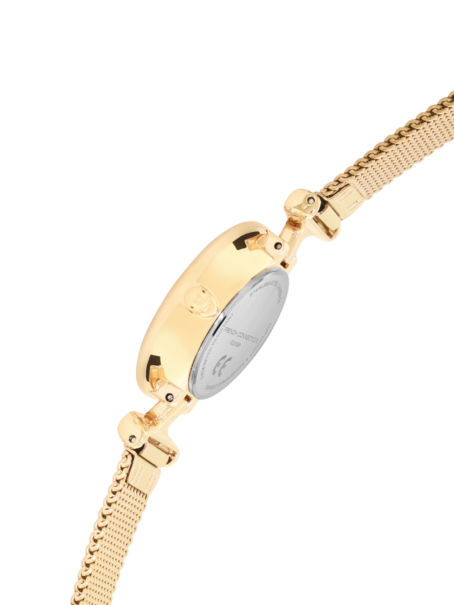 French Connection Sunray Champagne Round Dial With  Gold Stainless Steel  Strap Watch - For Womens FCU7GM