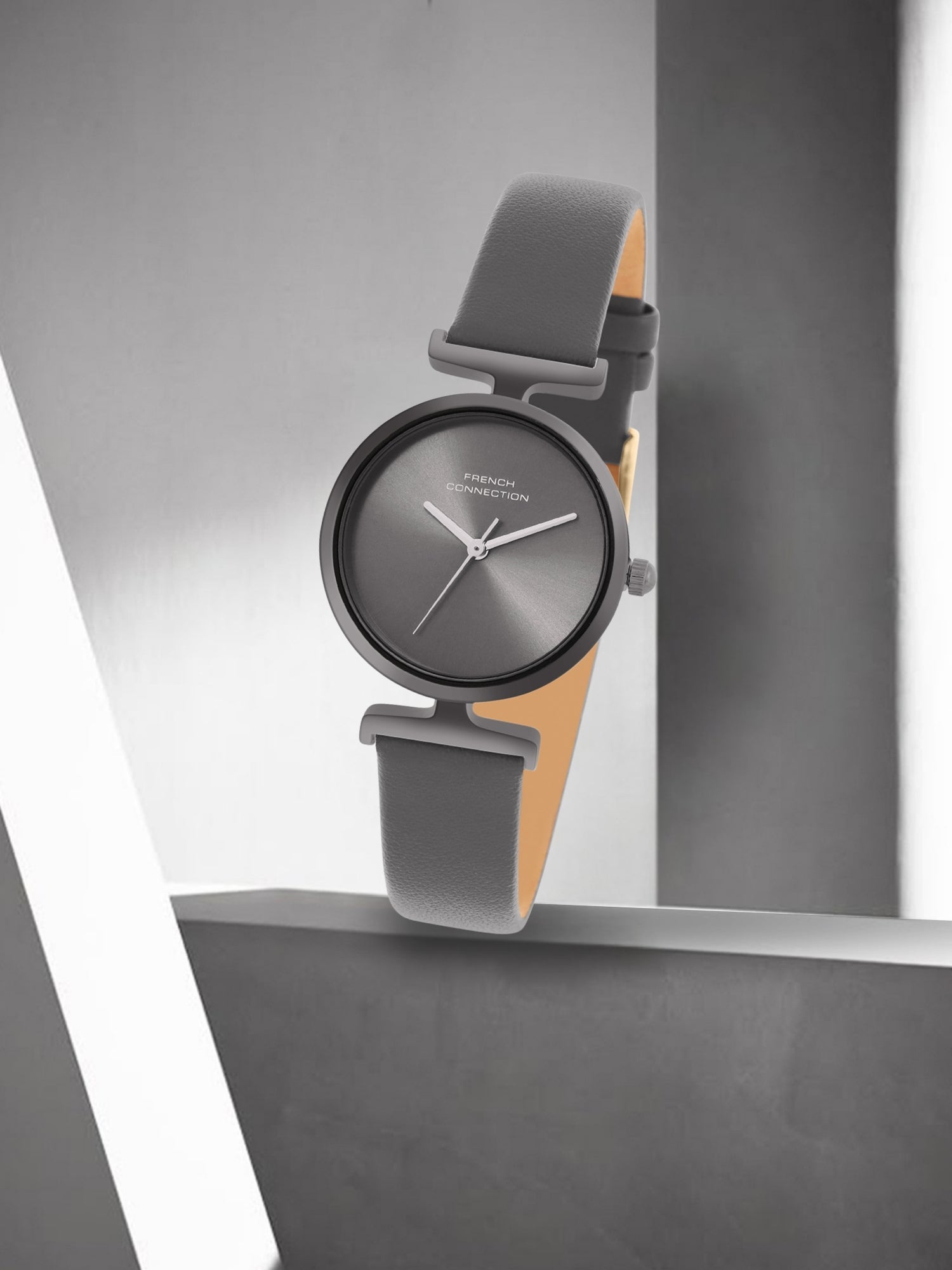 French Connection Sunray Grey Round Dial With Grey Leather Strap Watch - For Womens FCU7GNL