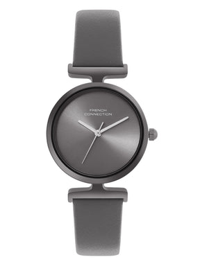 French Connection Sunray Grey Round Dial With Grey Leather Strap Watch - For Womens FCU7GNL