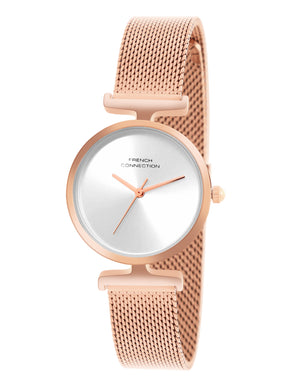 French Connection Sunray Silver Round Dial With Rose Stainless Steel  Strap Watch - For Womens FCU7RGM