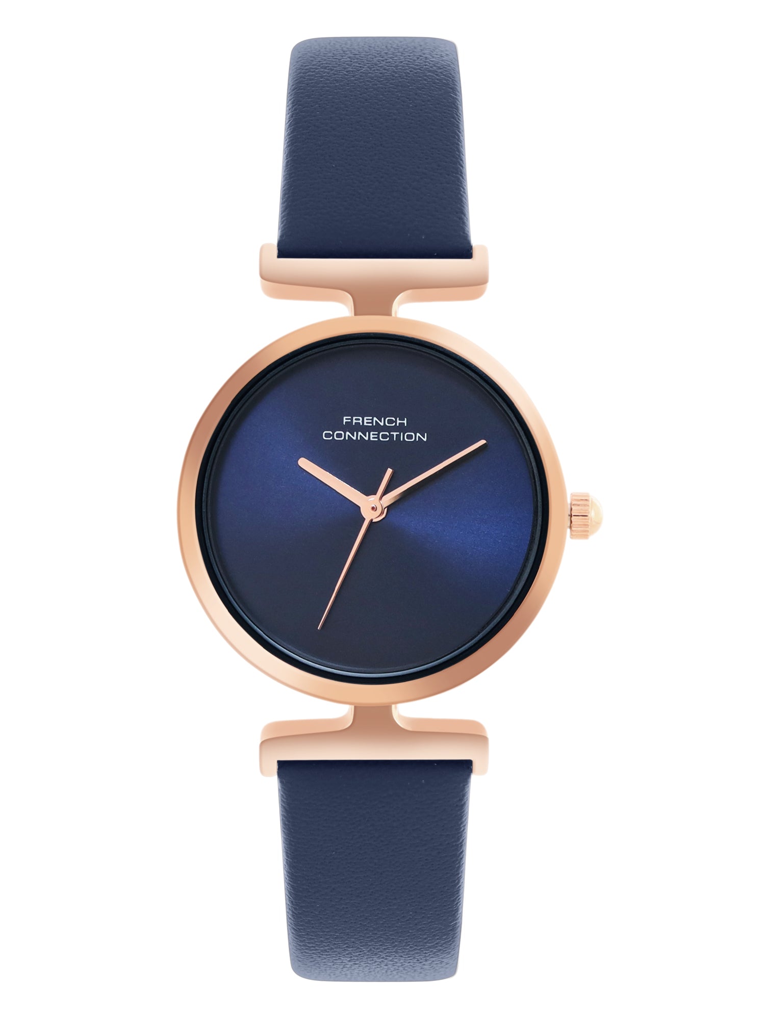 French Connection Sunray Blue Round Dial With Blue Leather Strap Watch - For Womens FCU7UL