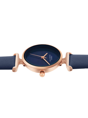French Connection Sunray Blue Round Dial With Blue Leather Strap Watch - For Womens FCU7UL