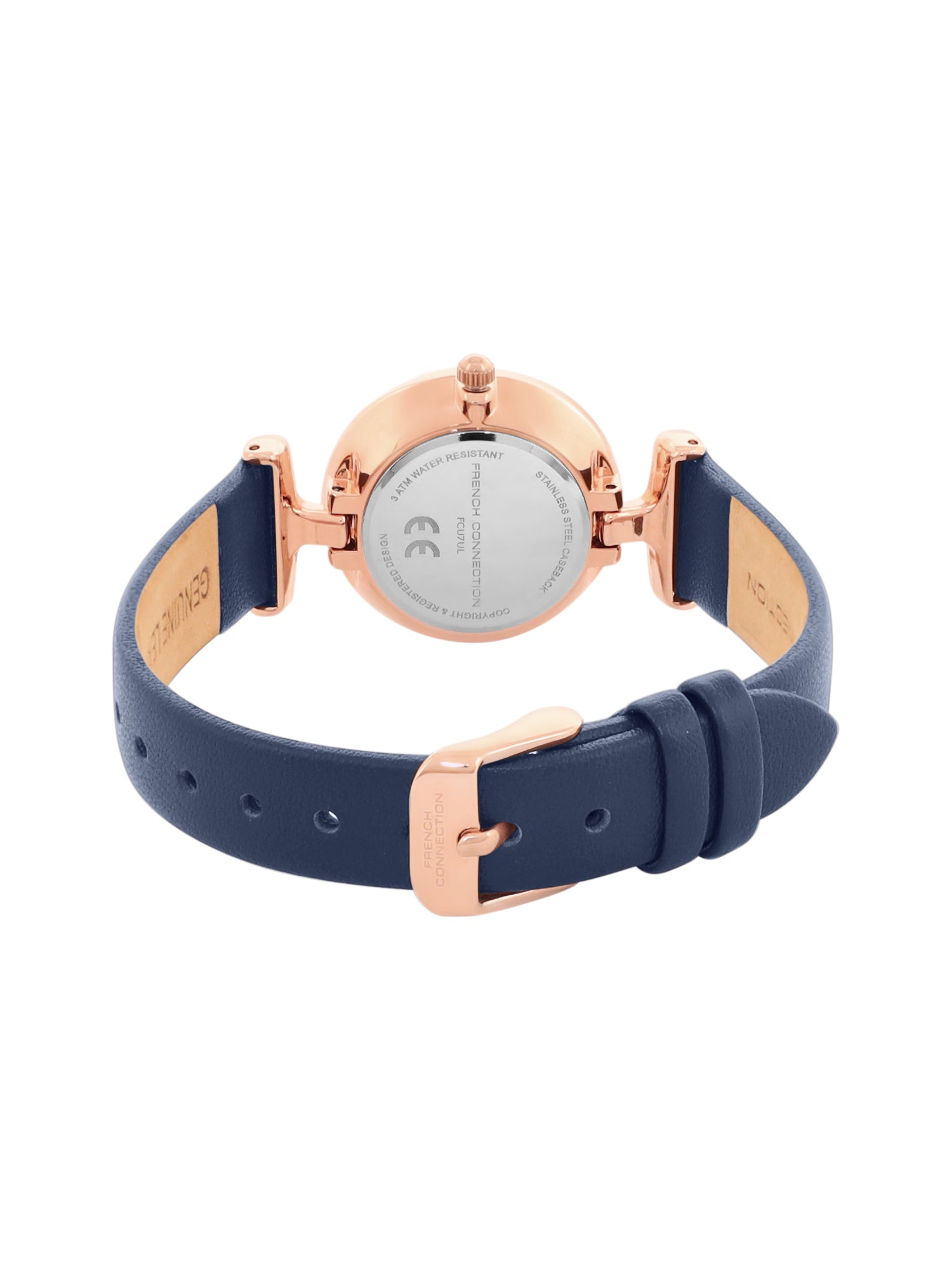 French Connection Sunray Blue Round Dial With Blue Leather Strap Watch - For Womens FCU7UL