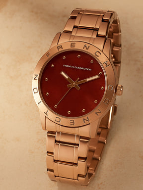 French Connection Mop Pink Round Dial With Rose Stainless Steel Strap Watch - For Womens FCU8RGM