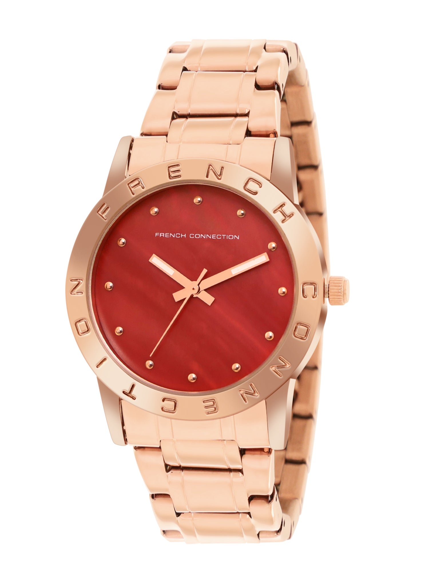 French Connection Mop Pink Round Dial With Rose Stainless Steel Strap Watch - For Womens FCU8RGM