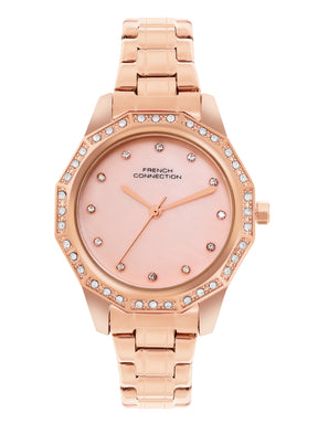 French Connection Mop Rosegold Round Dial With Rose Stainless Steel Strap Watch - For Womens FCU9RGM