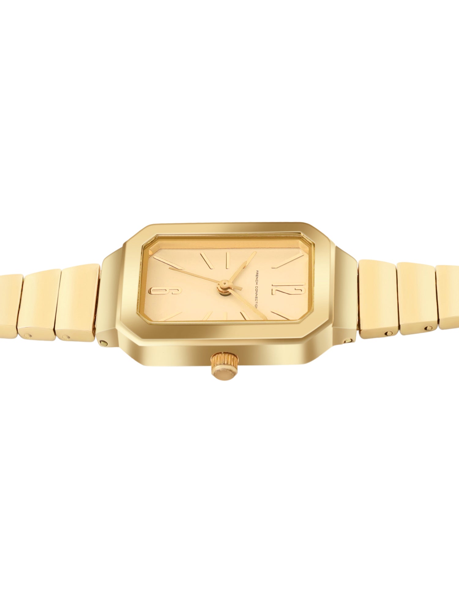 French Connection Simple Champagne Rectangle Dial With  Gold Alloy Strap Watch - For Ladies Gift Set FCW18GM