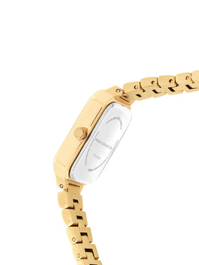 French Connection Simple Champagne Rectangle Dial With  Gold Alloy Strap Watch - For Ladies Gift Set FCW18GM