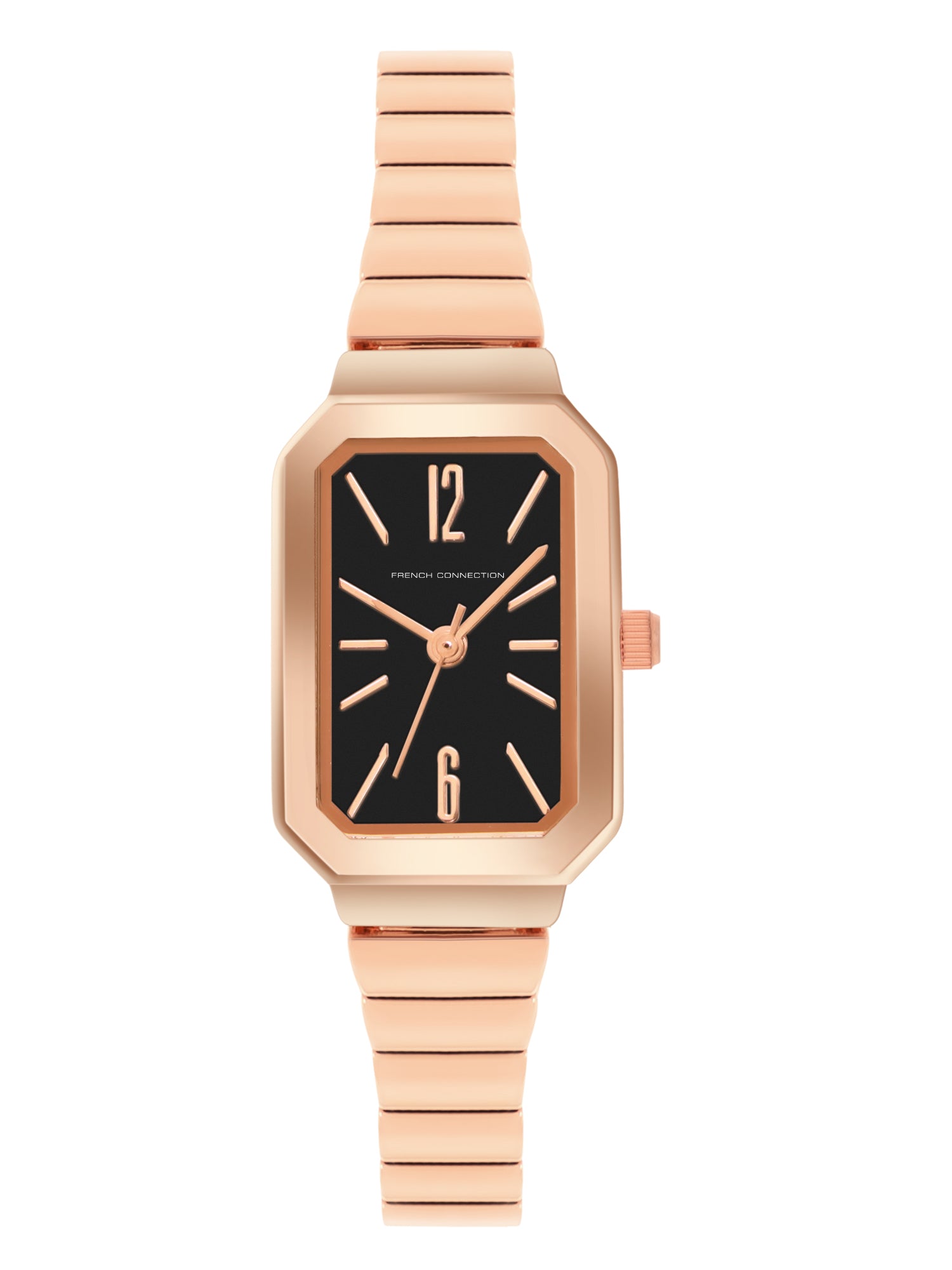 French Connection Simple Black Rectangle Dial With Rose Alloy Strap Watch - For Womens FCW20RGM-B