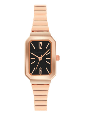 French Connection Simple Rosegold Rectangle Dial With Rose Alloy Strap Watch - For Ladies Gift Set FCW18RGM