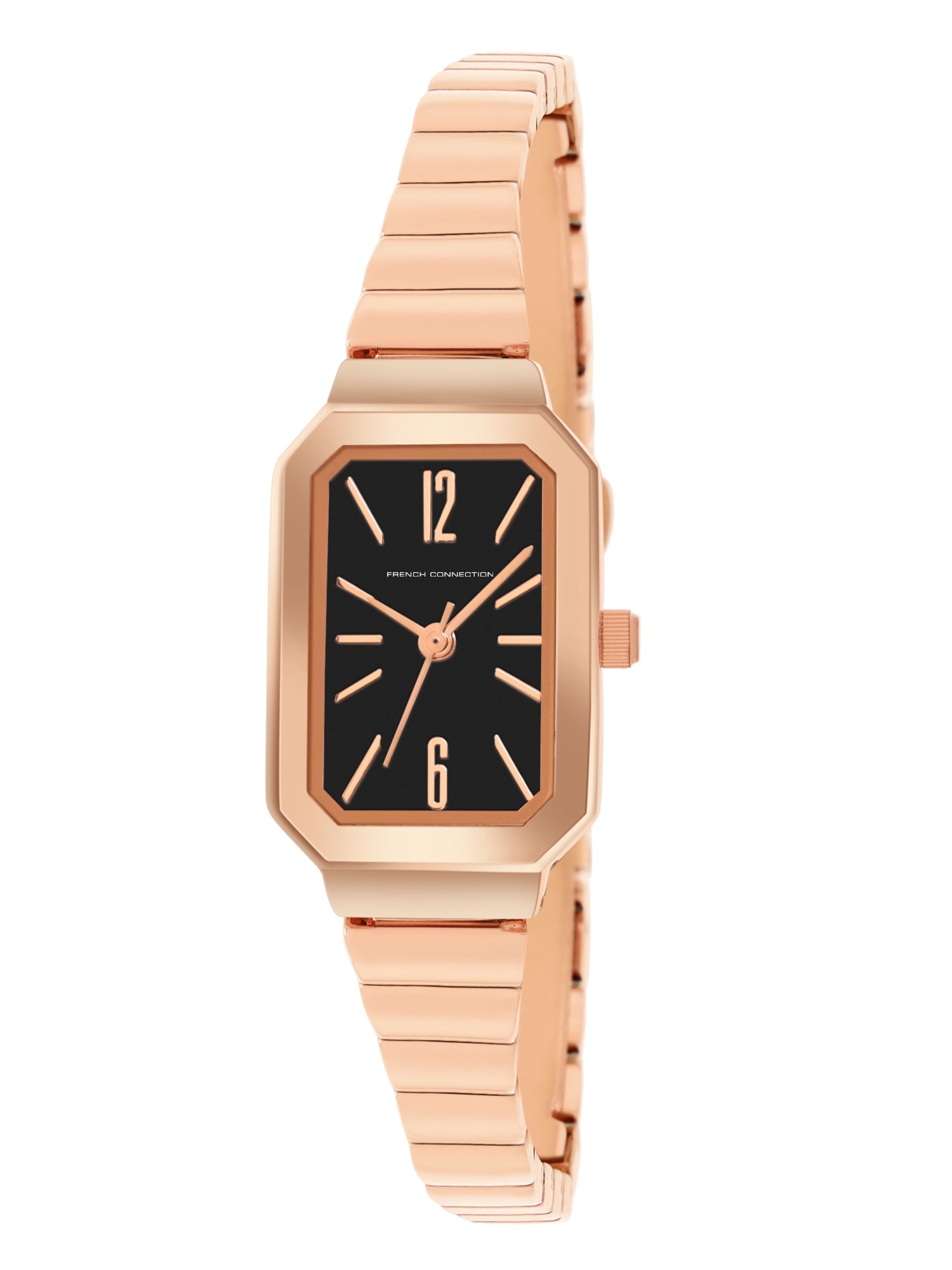 French Connection Simple Black Rectangle Dial With Rose Alloy Strap Watch - For Womens FCW20RGM-B