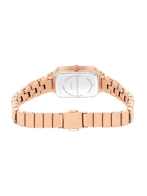 French Connection Simple Rosegold Rectangle Dial With Rose Alloy Strap Watch - For Ladies Gift Set FCW18RGM