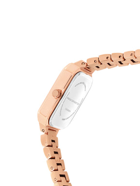 French Connection Simple Rosegold Rectangle Dial With Rose Alloy Strap Watch - For Ladies Gift Set FCW18RGM