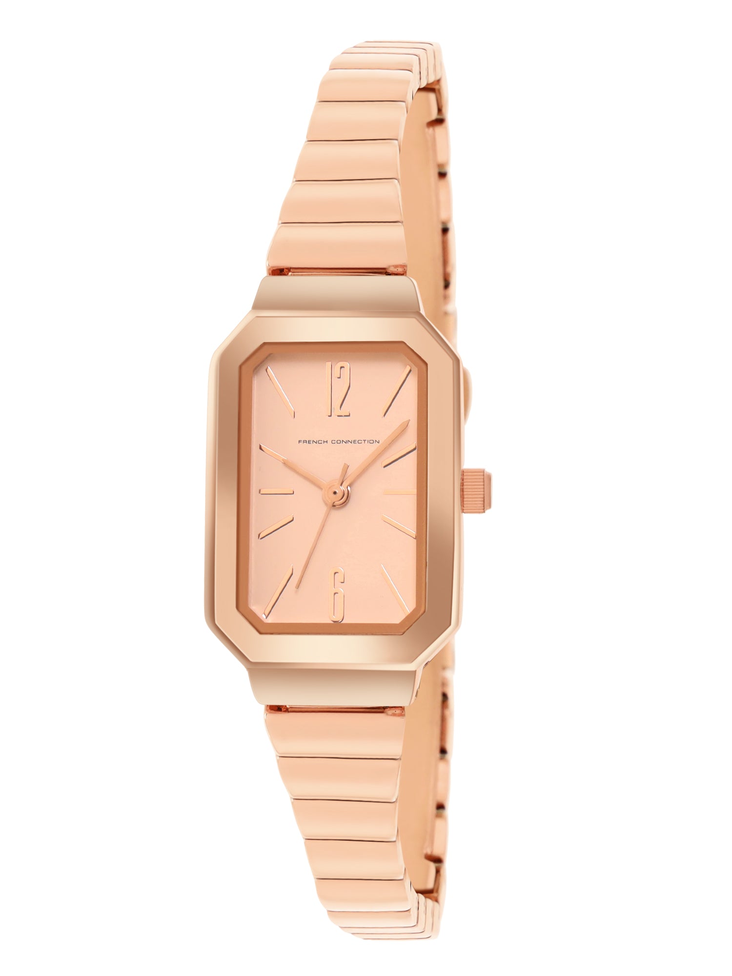 French Connection Simple Rosegold Rectangle Dial With Rose Alloy Strap Watch - For Ladies Gift Set FCW18RGM