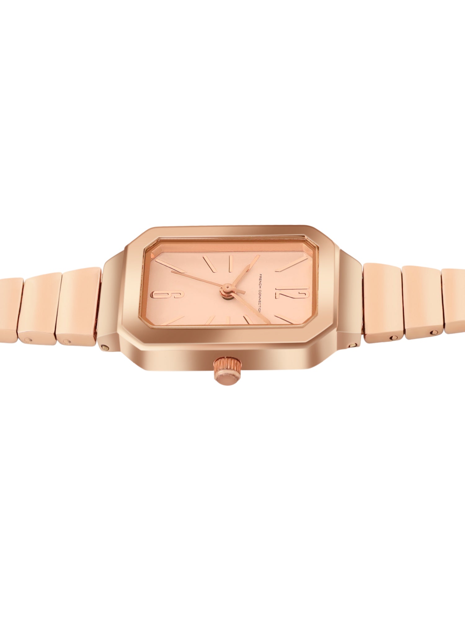 French Connection Simple Rosegold Rectangle Dial With Rose Alloy Strap Watch - For Ladies Gift Set FCW18RGM