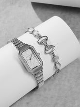 French Connection Simple White Rectangle Dial With  Steel Alloy Strap Watch - For Ladies Gift Set FCW18SM