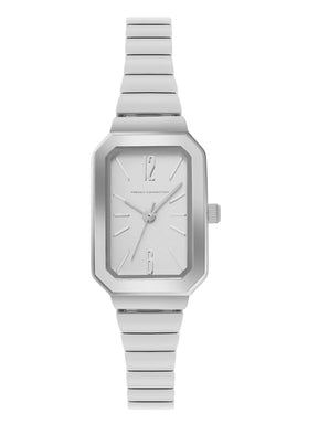 French Connection Simple White Rectangle Dial With  Steel Alloy Strap Watch - For Ladies Gift Set FCW18SM