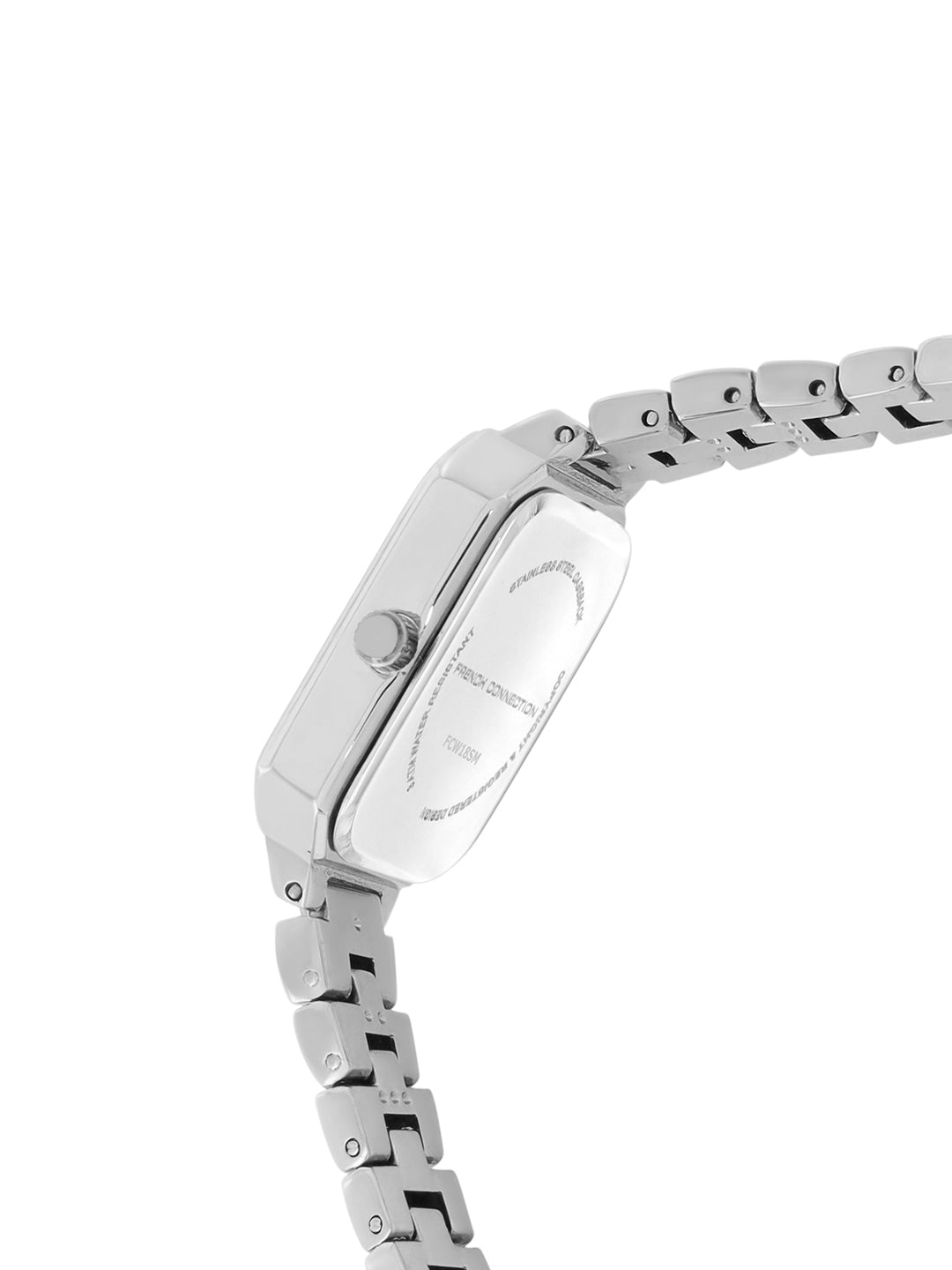 French Connection Simple White Rectangle Dial With  Steel Alloy Strap Watch - For Ladies Gift Set FCW18SM