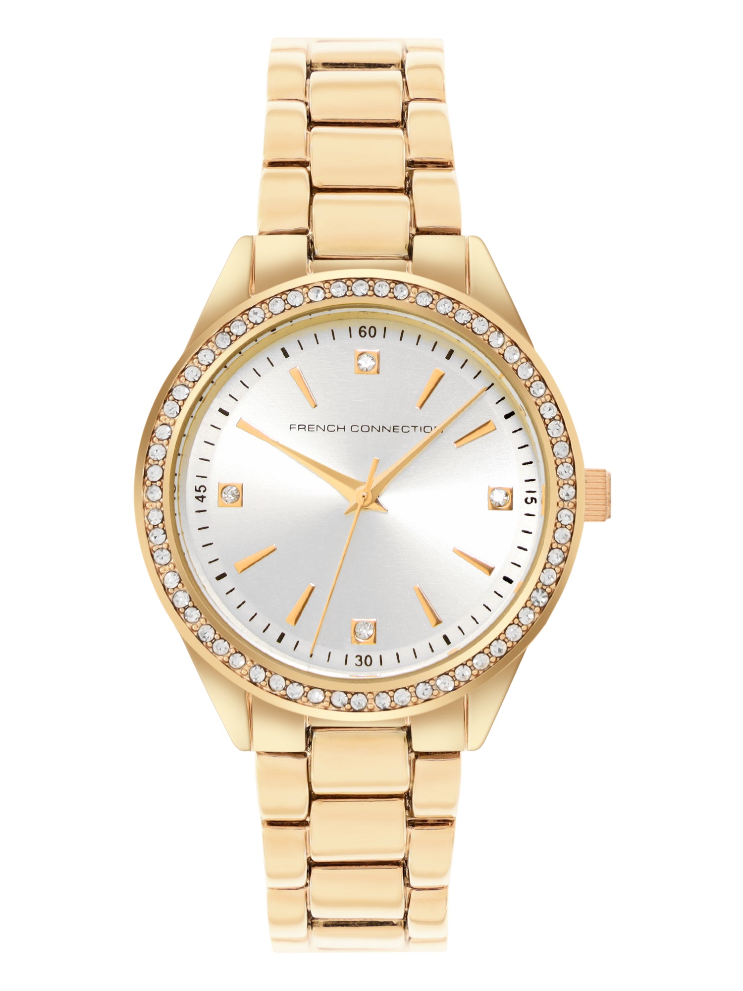 French Connection Sunray Champagne Round Dial With  Gold Alloy Strap Watch - For Ladies Gift Set FCW19GM