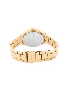 French Connection Sunray Champagne Round Dial With  Gold Alloy Strap Watch - For Ladies Gift Set FCW19GM