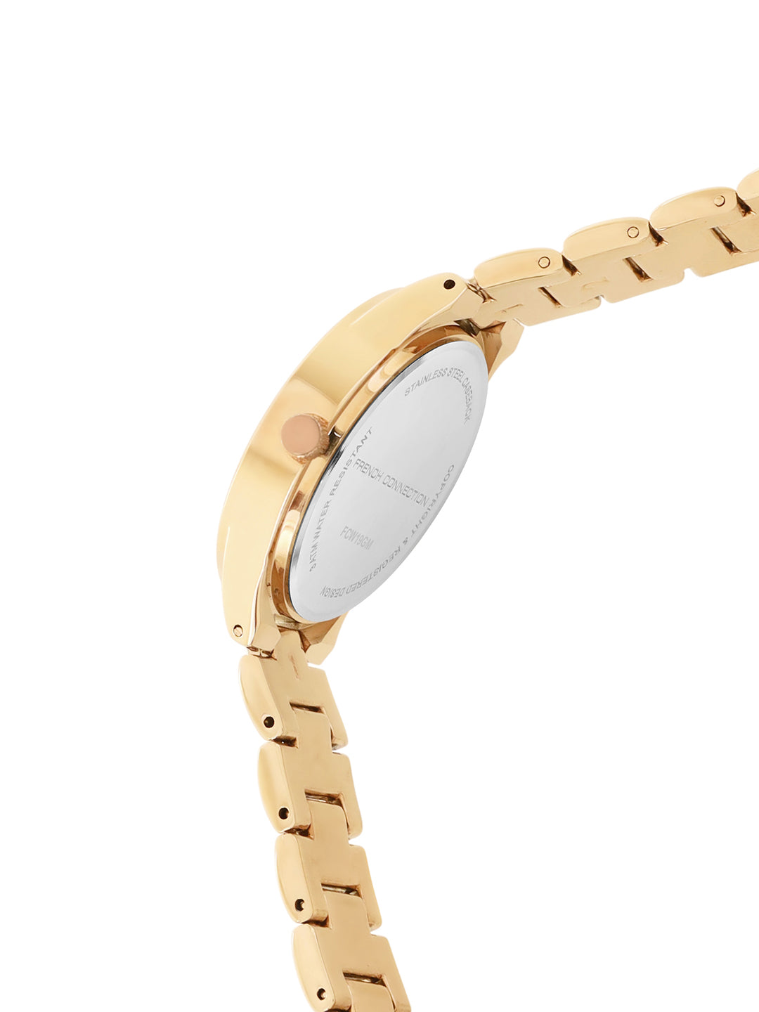 French Connection Sunray Champagne Round Dial With  Gold Alloy Strap Watch - For Ladies Gift Set FCW19GM