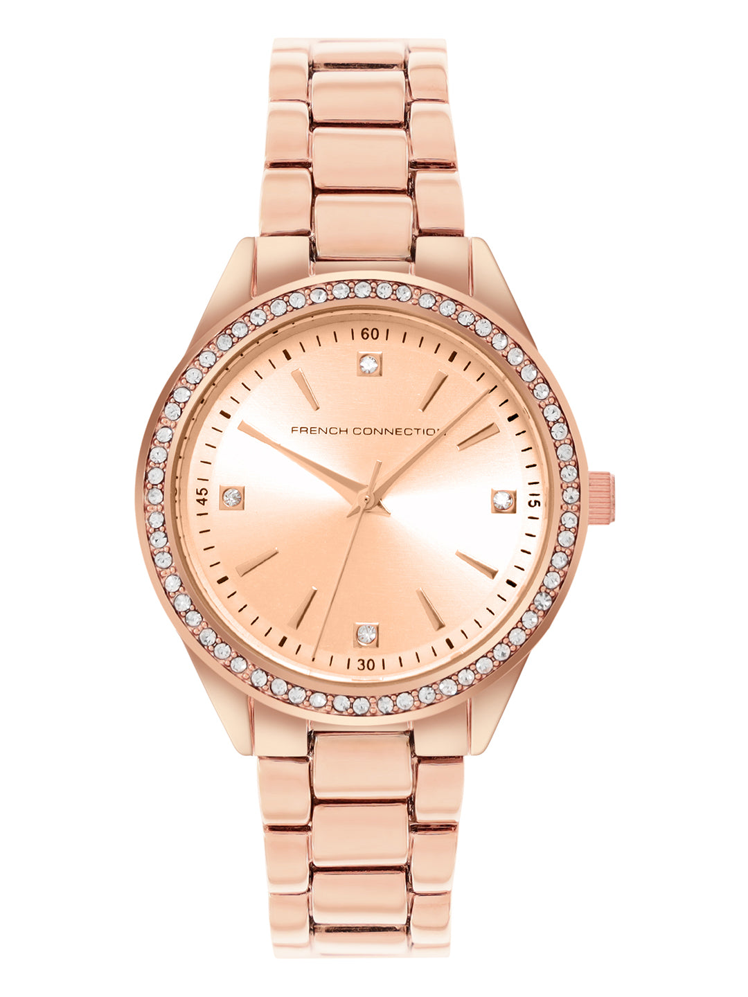 French Connection Sunray Rosegold Round Dial With Rose Alloy Strap Watch - For Ladies Gift Set FCW19RGM-R