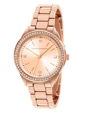 French Connection Sunray Rosegold Round Dial With Rose Alloy Strap Watch - For Ladies Gift Set FCW19RGM-R