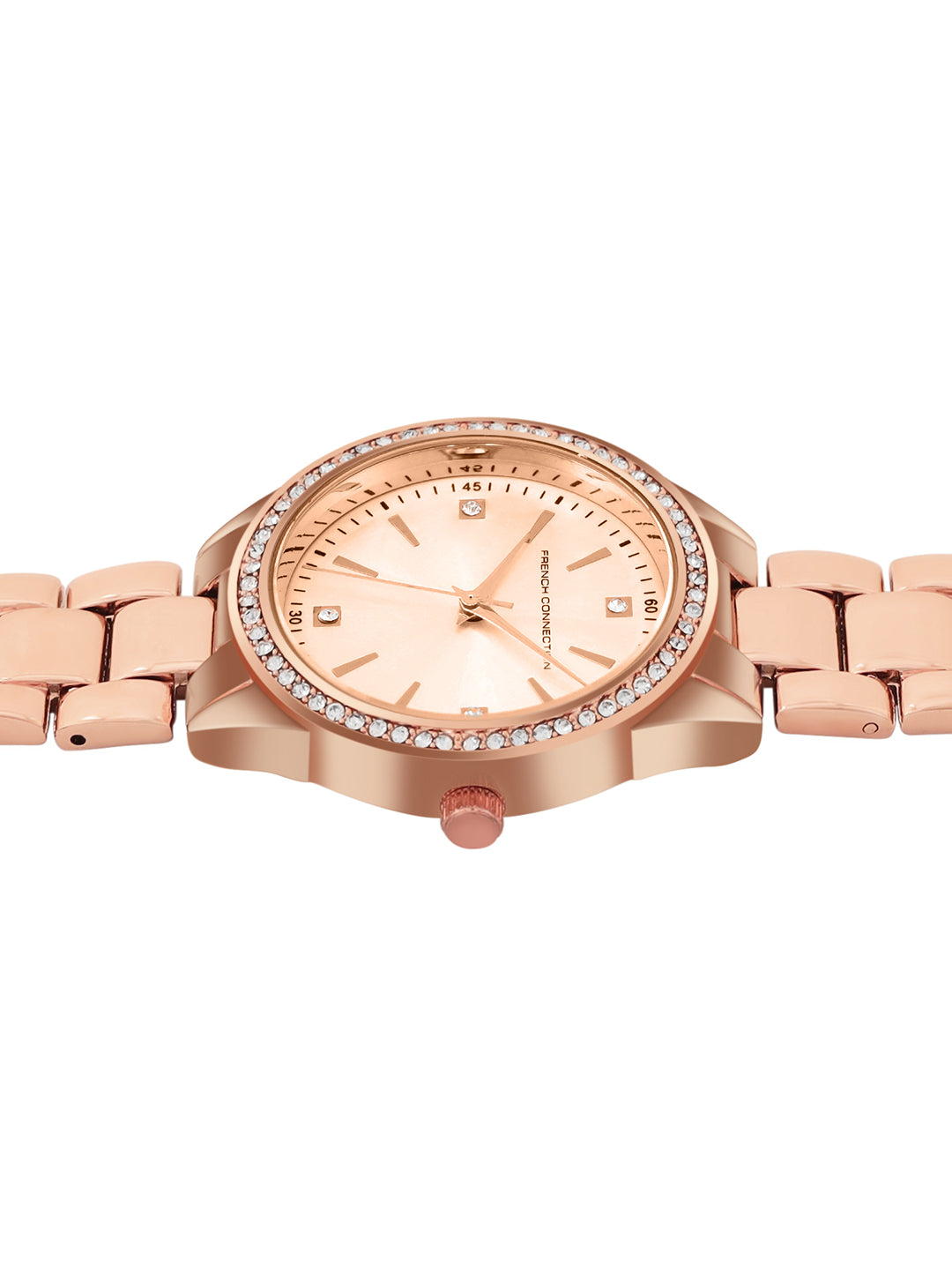 French Connection Sunray Rosegold Round Dial With Rose Alloy Strap Watch - For Ladies Gift Set FCW19RGM-R