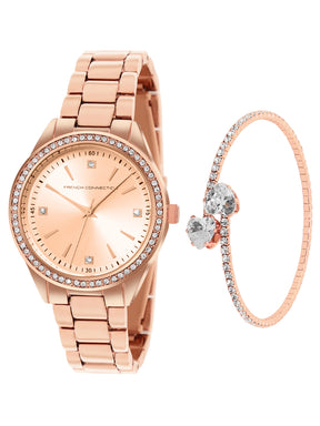 French Connection Sunray Rosegold Round Dial With Rose Alloy Strap Watch - For Ladies Gift Set FCW19RGM-R