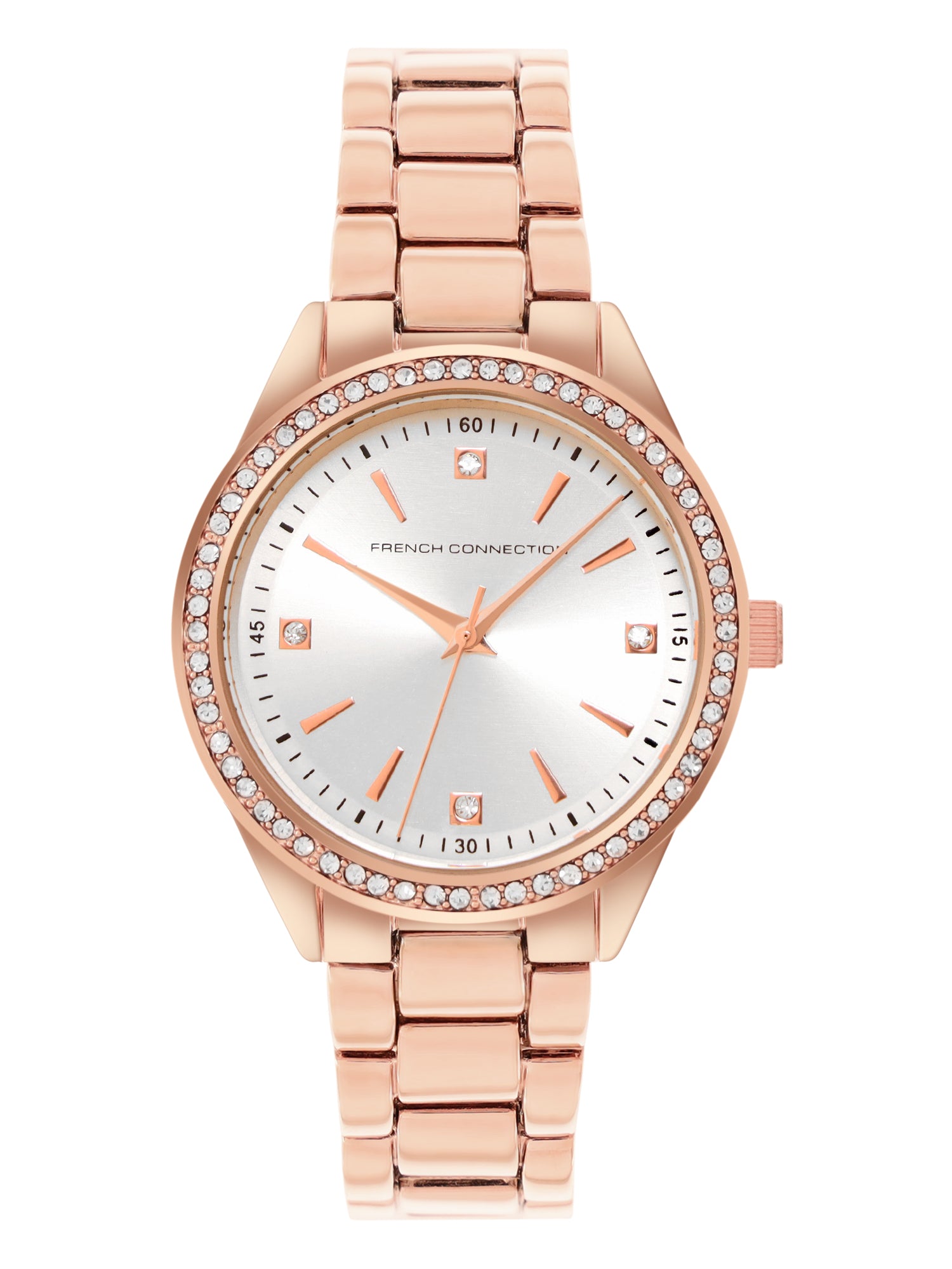 French Connection Sunray Silver Round Dial With Rose Alloy Strap Watch - For Ladies Gift Set FCW19RGM