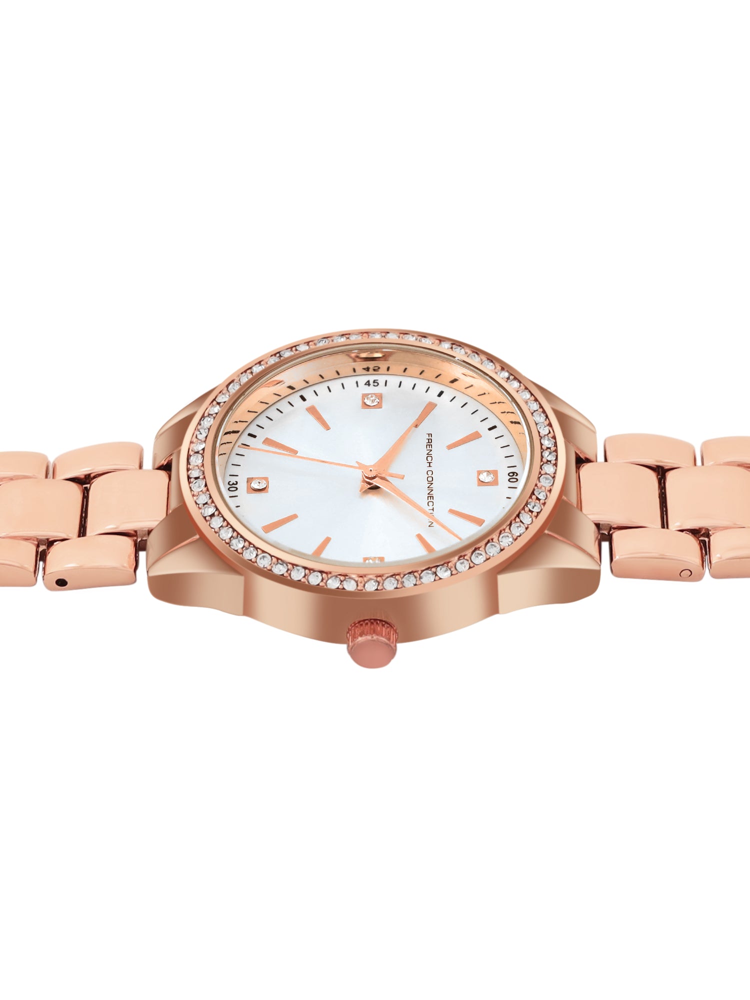 French Connection Sunray Silver Round Dial With Rose Alloy Strap Watch - For Ladies Gift Set FCW19RGM