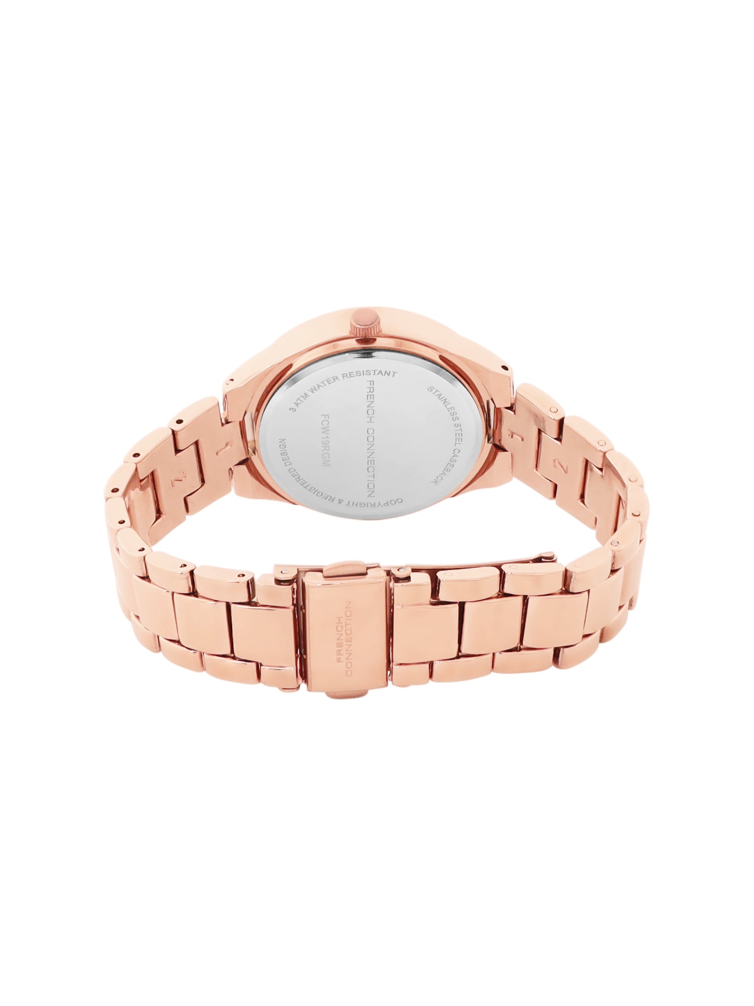 French Connection Sunray Silver Round Dial With Rose Alloy Strap Watch - For Ladies Gift Set FCW19RGM