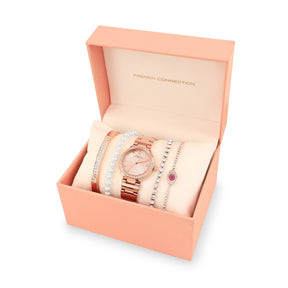 French connection Gift Set Rose Gold Jewellery and Rose Gold Dial Analog Watch - For Women FCB6RGM