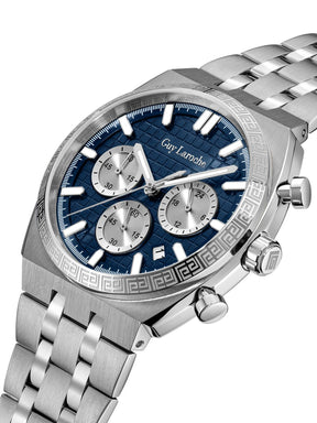 Guy Laroche PAUL Blue Textured Round Dial | Chronograph Watch For Men's | GLWGG0002101
