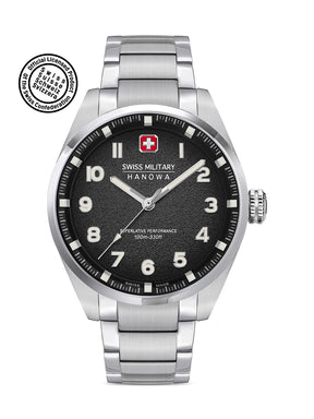 SWISS MILITARY HANOWA GREYHOUND BLACK ROUND DIAL ANALOG WATCH FOR Men's SMWGG0001503