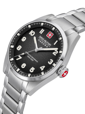 SWISS MILITARY HANOWA GREYHOUND BLACK ROUND DIAL ANALOG WATCH FOR Men's SMWGG0001503