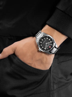 SWISS MILITARY HANOWA GREYHOUND BLACK ROUND DIAL ANALOG WATCH FOR Men's SMWGG0001503