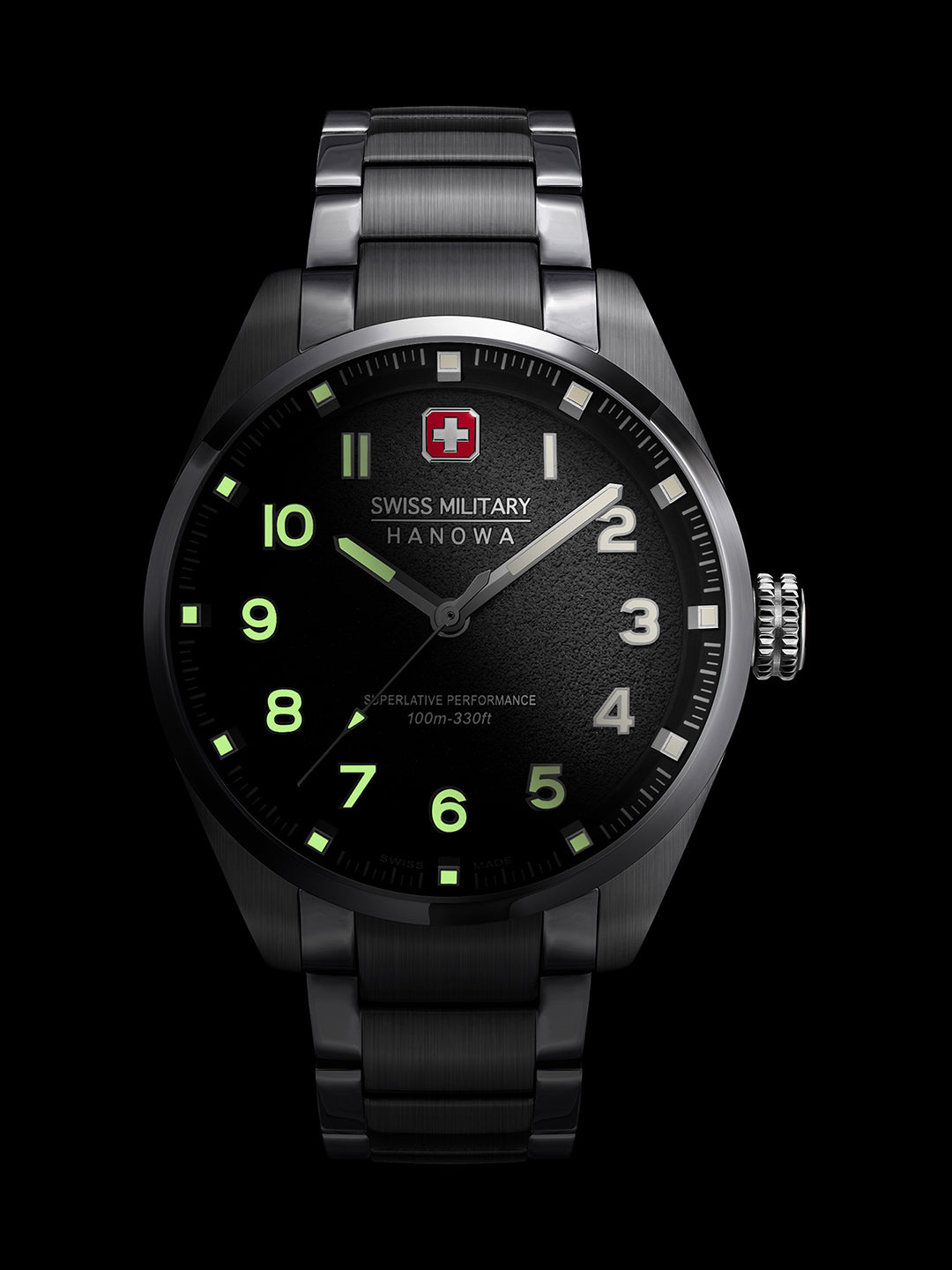 SWISS MILITARY HANOWA GREYHOUND BLACK ROUND DIAL ANALOG WATCH FOR Men's SMWGG0001503